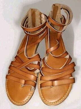 Tan Strappy Gladiator Sandals WOMENS AMERICAN EAGLE Sz 8 Brown 🤎 Leather Y2K